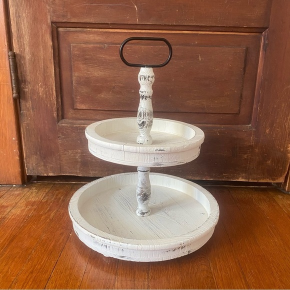 none Other - Rustic Two-Tiered White Stand/Tray
